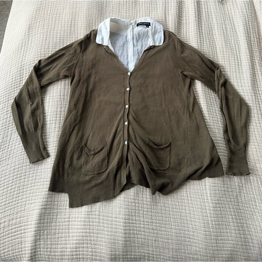 Yoshi Kondo Olive Green Layered Cardigan